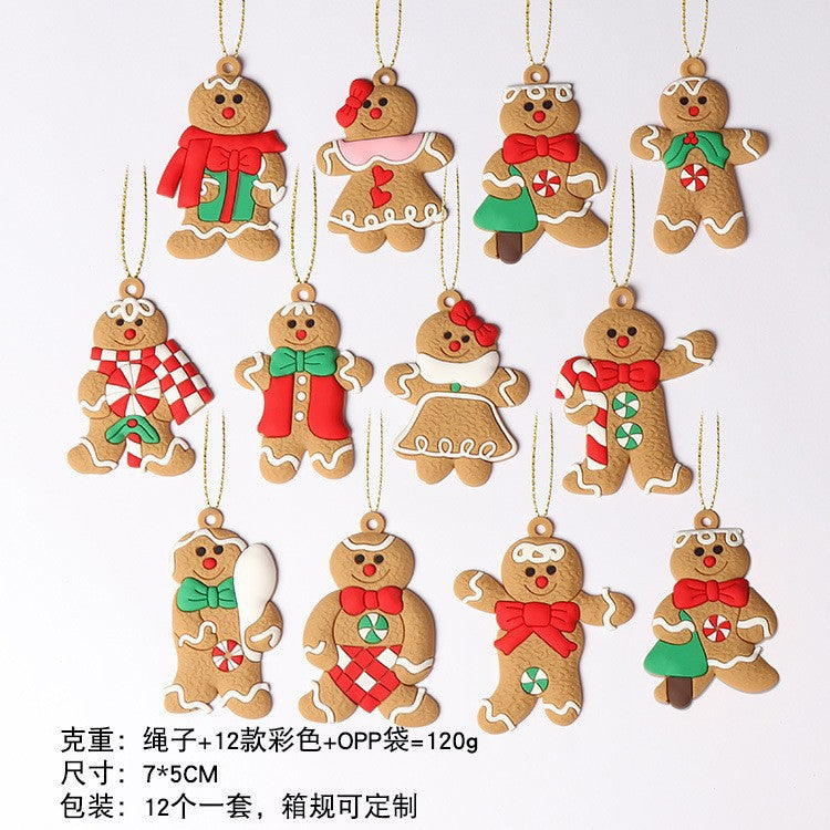 Cross-border hot selling pvc soft rubber Christmas pendant gingerbread man pendant Christmas decoration gift DIY snow scene decoration