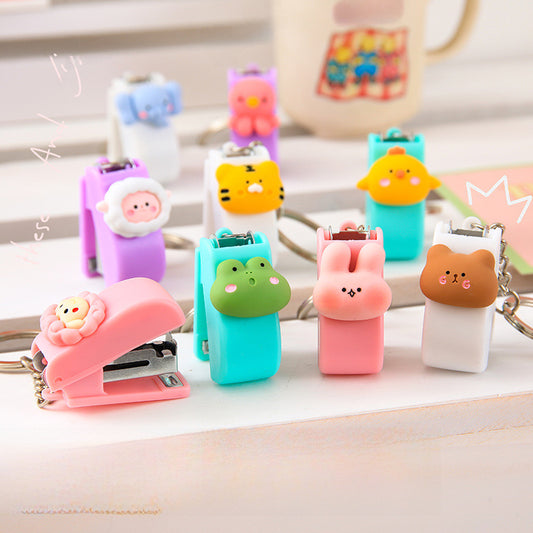 ins cute cartoon mini small stapler student office mini mini stapler with keychain