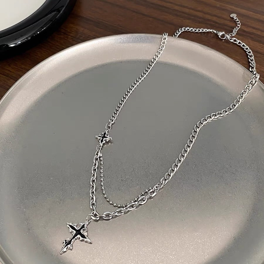 Cross pendant men's necklace fashion brand versatile men's trend boy hip hop niche high-end sense chain accessories