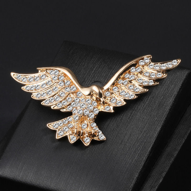 Fashionable eagle diamond men's suit brooch personality wings eagle blazer pin versatile jacket accessories