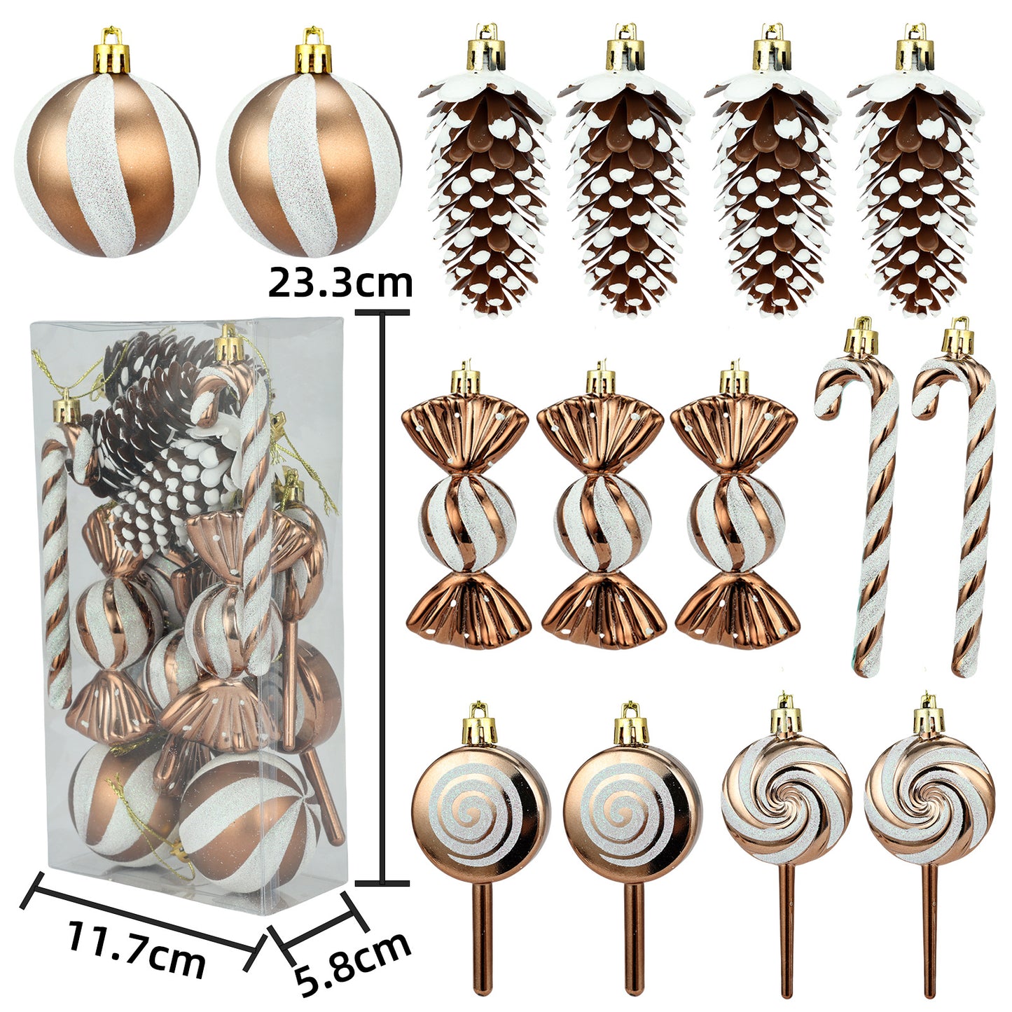 6cm 15 Piece Set Christmas Set Christmas Ball Pine Cone Lollipop Candy Christmas Tree Pendant Christmas Gift Festival