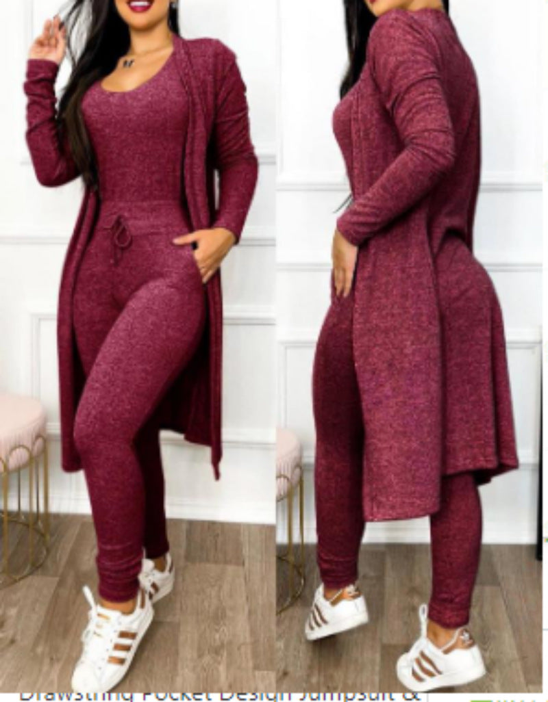Cross-border European and American foreign trade, new autumn and winter fashion long jumpsuits, long cardigans, casual suits, long sleeves in stock