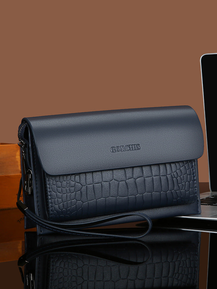 New men's clutch bag password lock crocodile pattern handbag wallet multi-card position trendy men's bag soft leather handbag men