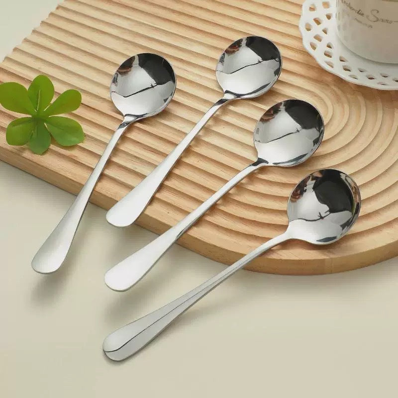 Thickened stainless steel round spoon, fruit spoon, watermelon spoon, adult children's soup spoon, eating spoon, medium and long handle household spoon