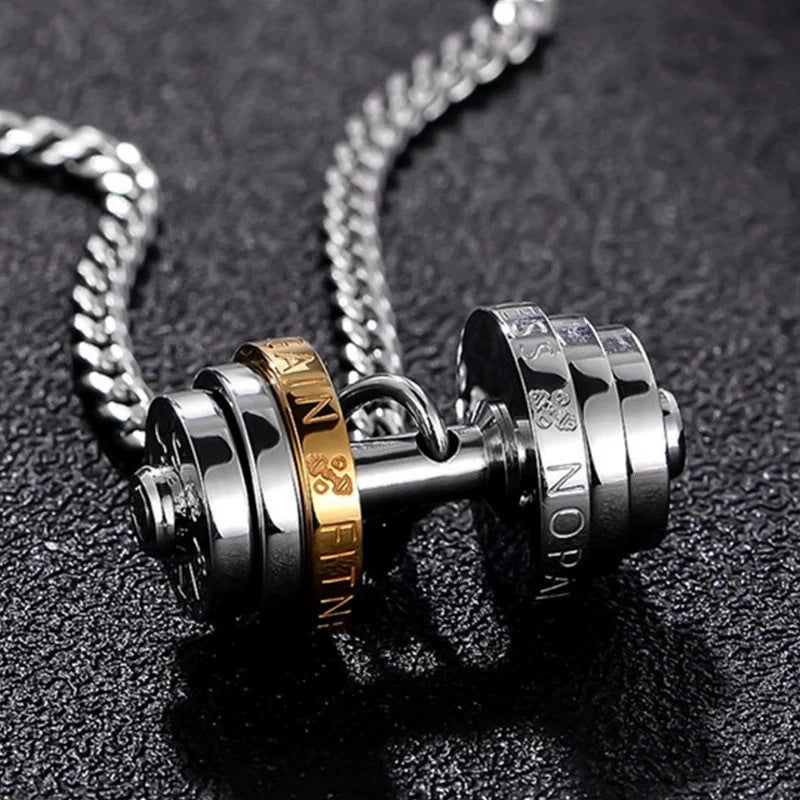 Titanium steel men's necklace personality fashion sports dumbbell pendant couple same light luxury jewelry stainless steel Cuban chain