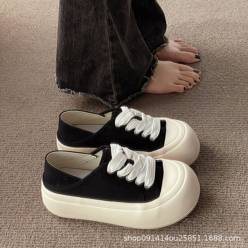 Ugly cute big-toed bread shoes women's chic shoes all-match 2023 spring new two-wear canvas shoes thick-soled white shoes