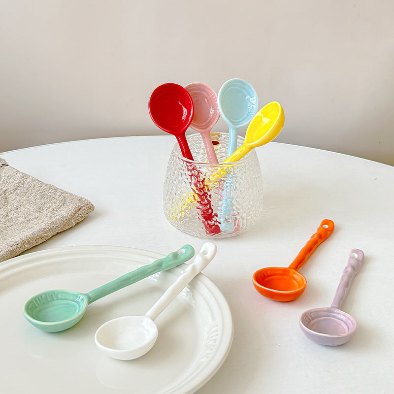 Cute fairy dessert spoon home long-handled high-value soup soup spoon Japanese ceramic dry rice round-headed spoon