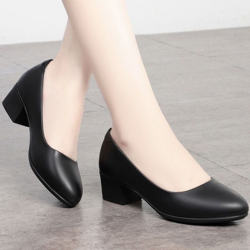 Comfortable professional shoes, work shoes, formal wear, etiquette, interview shoes, women's small leather shoes, single shoes, heel black shoes, spring and autumn