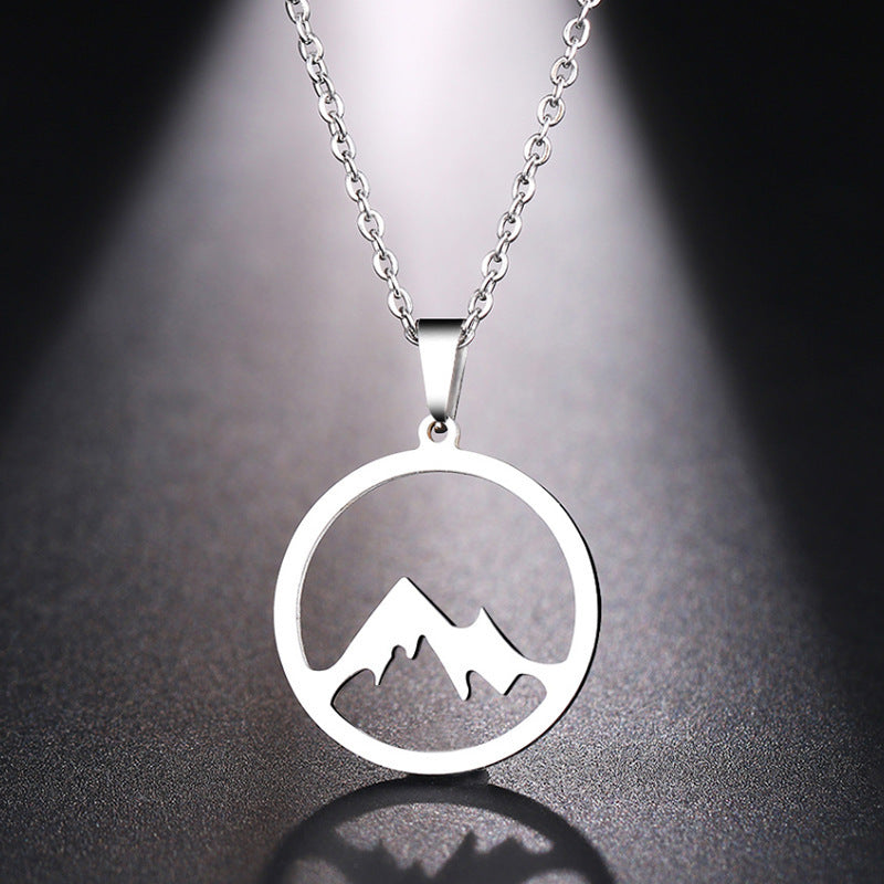 Cross-border hot sale new vacuum gold-plated stainless steel necklace pendant men's and women's mountain pillar snow mountain jewelry titanium steel jewelry