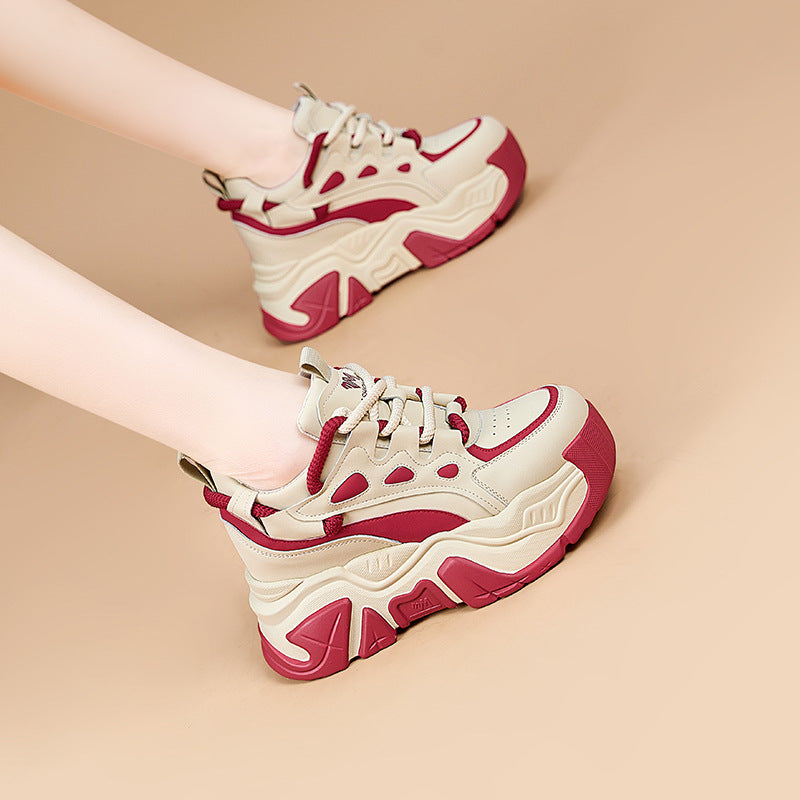 Thick-soled heightened daddy shoes women's 2025 autumn/winter new casual sneakers women's versatile trendy muffin shoes