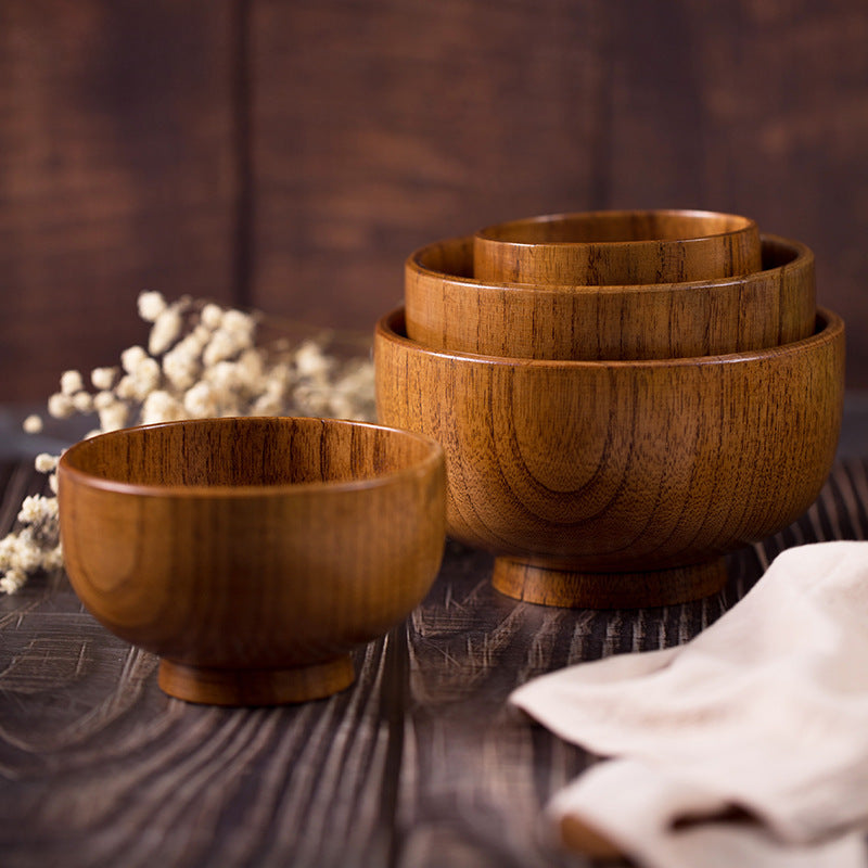 Japanese sour jujube wood bowl adult children's wooden bowl solid wood bowl instant noodle bowl home tableware factory direct sales
