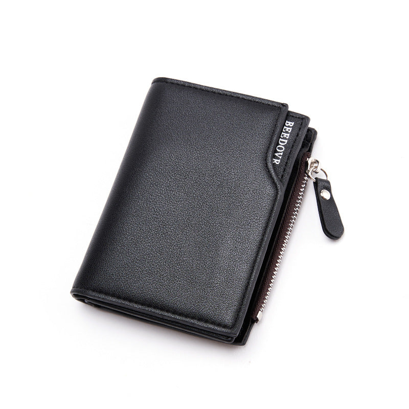 Cross-border supply 2023 men's new zipper short wallet with multiple card slots fashion vertical mini snap coin purse