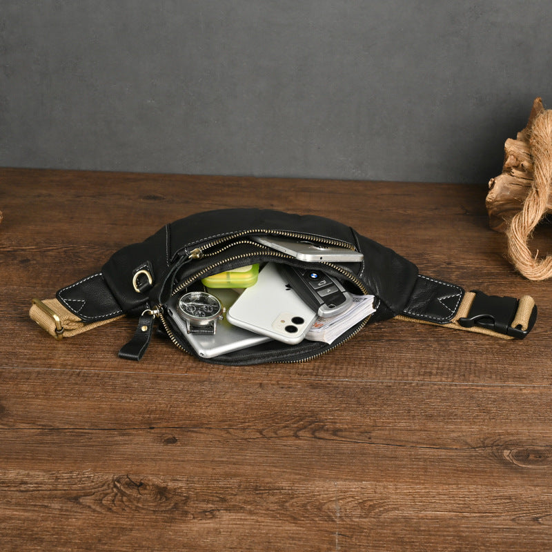 Foreign trade new leather men's bag multi-functional men's chest bag cowhide women's waist bag soft leather shoulder crossbody mobile phone bag