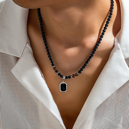 European and American cross-border tiger stone beaded necklace men's hip-hop niche sense of luxury, simple personality, men's clavicle chain accessories
