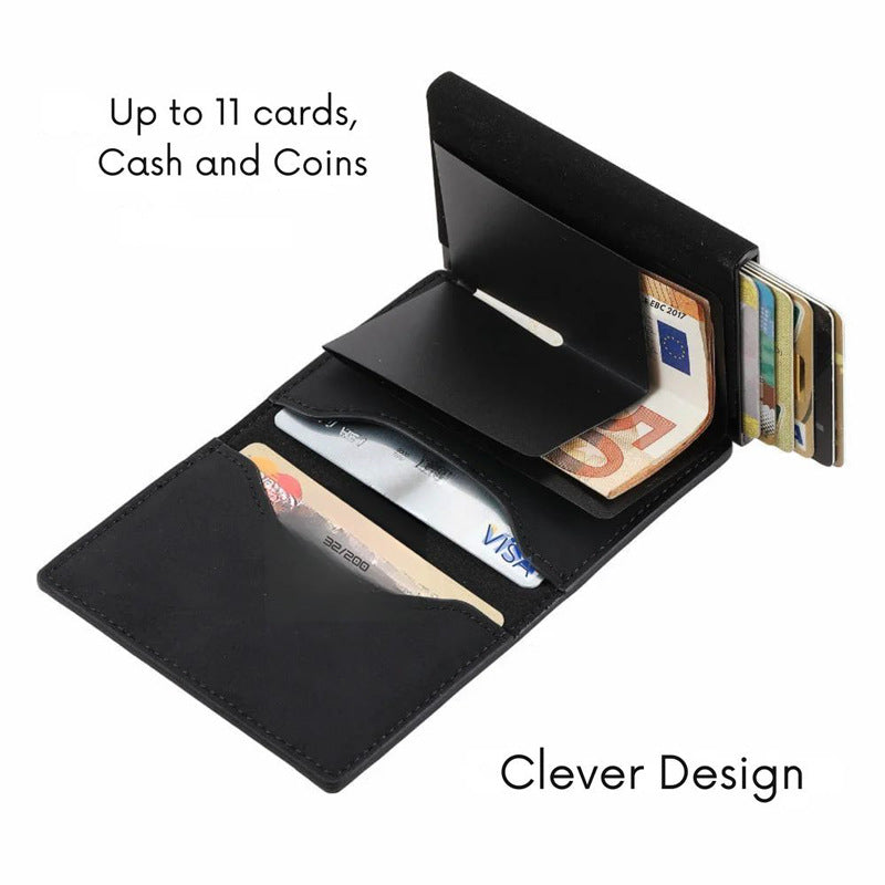 New Leather Men's Wallet Automatic Pop Up Credit Card Case Ultra-thin RFID Anti-Theft Card Case Metal Card Sleeve