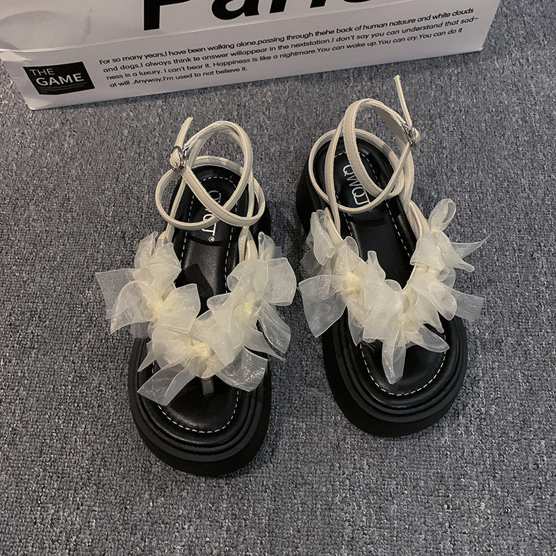 Fairy style platform sandals women's 2024 summer new wear fashion bow versatile heightened beach shoes women's tide