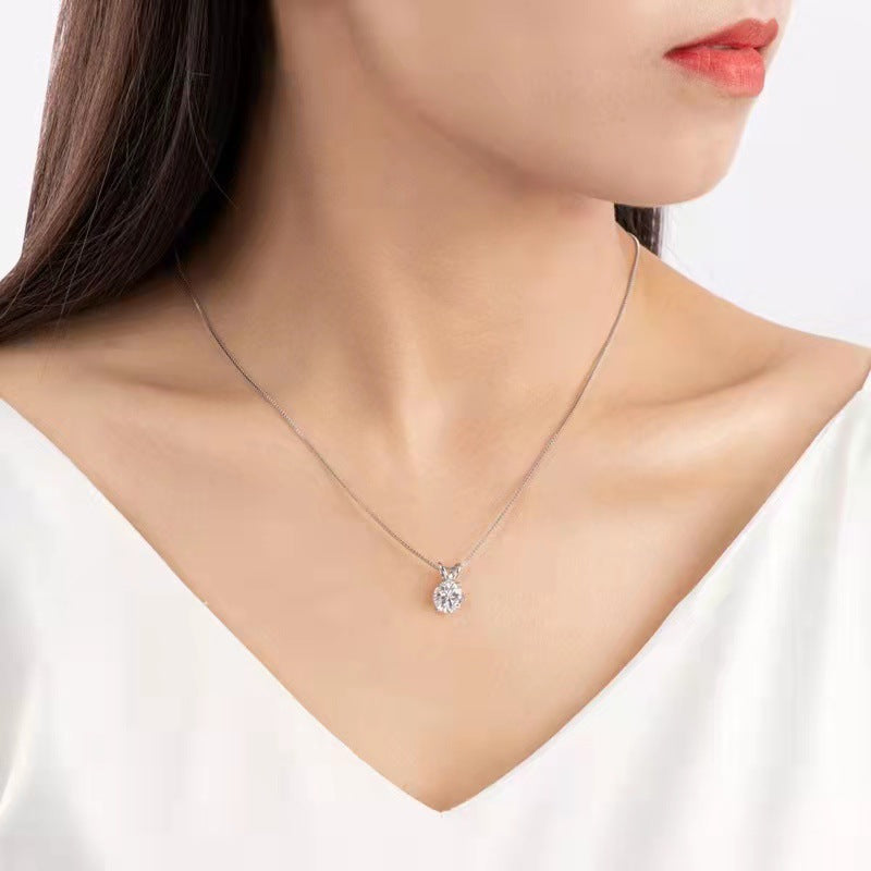 Moissanite necklace women's high-end sense single diamond six-claw pendant clavicle chain silver jewelry gifts Douyin live foreign trade spot