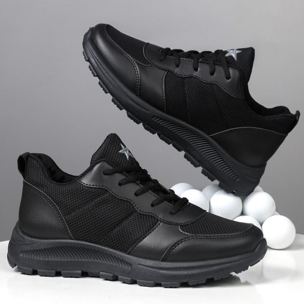 2025 Spring New Men's Shoes Mesh Breathable Athleisure Shoes Soft Sole Non-slip Simple Pure Black Training Work Shoes