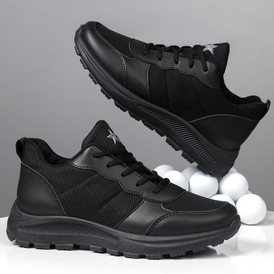 2025 Spring New Men's Shoes Mesh Breathable Athleisure Shoes Soft Sole Non-slip Simple Pure Black Training Work Shoes