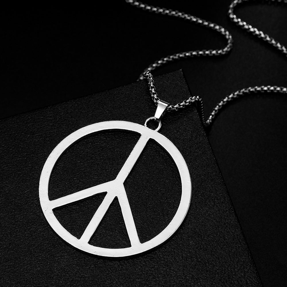 New Men's Creative World Peace Pendant Necklace Wholesale Rock Wind Chain Style Necklace Trend Hip Hop Sweater Chain