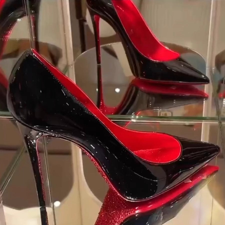 High Heels Bed Erotic Cannon Shoes Women's Stiletto Heels 2023 New Autumn Black 10cm Sexy Pointed-toe Single Shoes