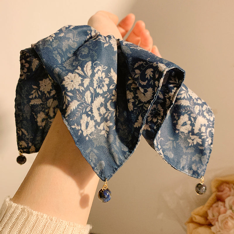 New Chinese blended style square scarf large intestine scrunchie women's large high-end square headband low ponytail hair tie hair accessory