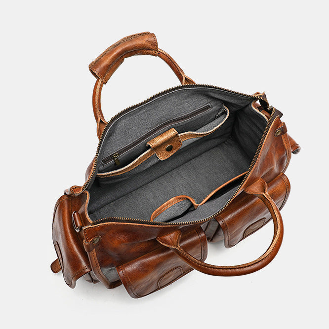 Cross-border leather men's cross-body bag vegetable tanned leather hand-polished hand-held briefcase high-end business men's bag single shoulder