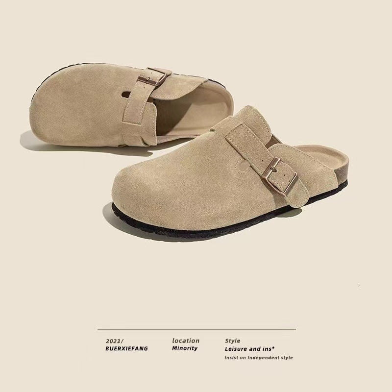 New Baotou flat slippers women's spring and autumn new retro fashion versatile Birkenstock shoes women's wear non-slip