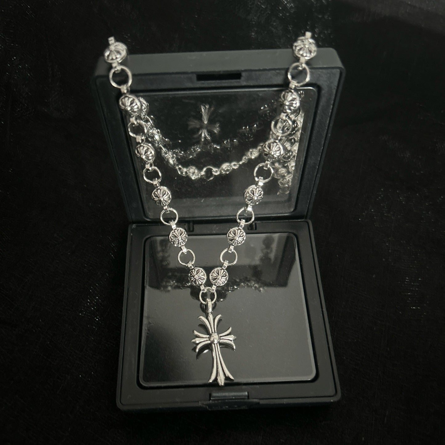 Vintage Cross Necklace Men's Street Hip Hop Trendy Pendant Handmade Chain Couple Accessories European and American Vintage Cross