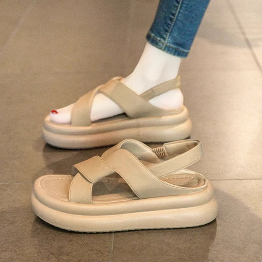 [Leather] roman sandals women's summer 2025 new thick-soled non-slip soft-soled-like maternity beach shoes