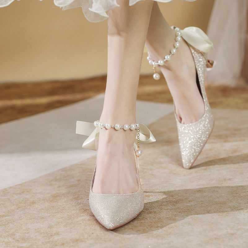 X589-32 bridal officiant shoes 2023 new Hexiu wedding dress bridesmaid shoes French heels large size 40-43