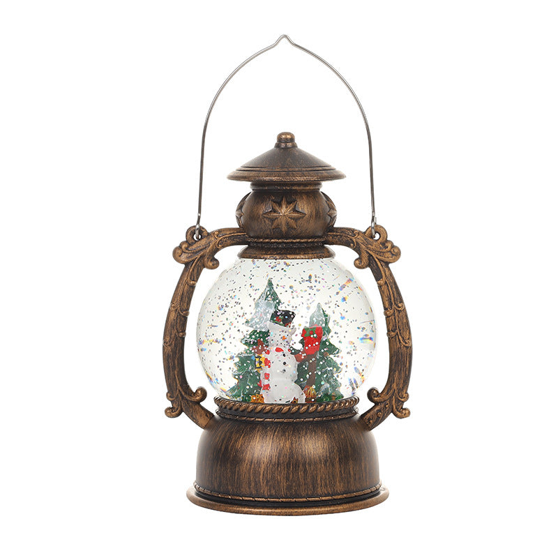 Cross-border Christmas music box lantern water and snow Christmas music box retro night light music box ornament