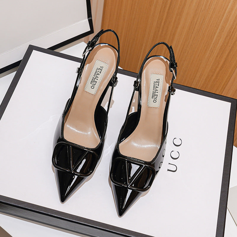 Grape mom studiolee 2024 new V-buckle French summer pointed toe single shoes high heel back hollow stiletto sandals women