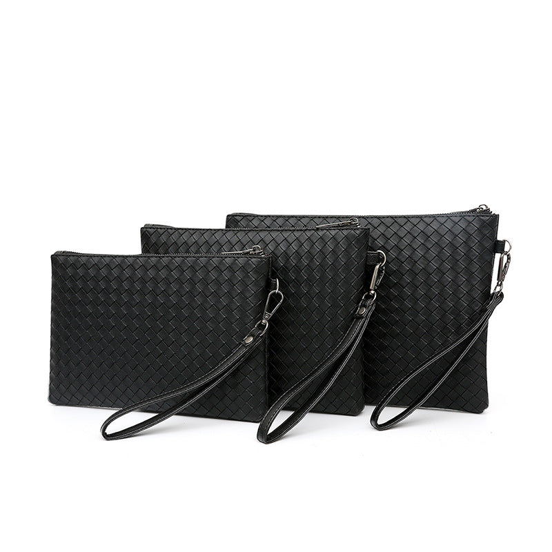 New men's woven clutch bag, large capacity soft leather pouch, envelope bag, trendy business men's bag, live supply