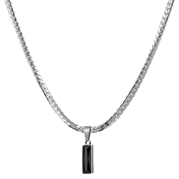 Black Zircon Pendant Clavicle Snake Bone Chain Men's Titanium Steel Necklace Trendy Brand Versatile Men's Men's Accessories
