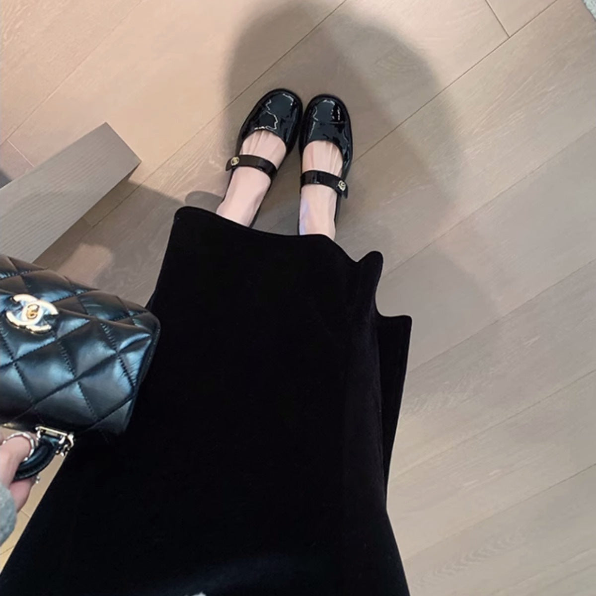 Small fragrance style Mary Jane shoes women's French one-button spring flat shoes shallow thick heels small leather shoes loafers women