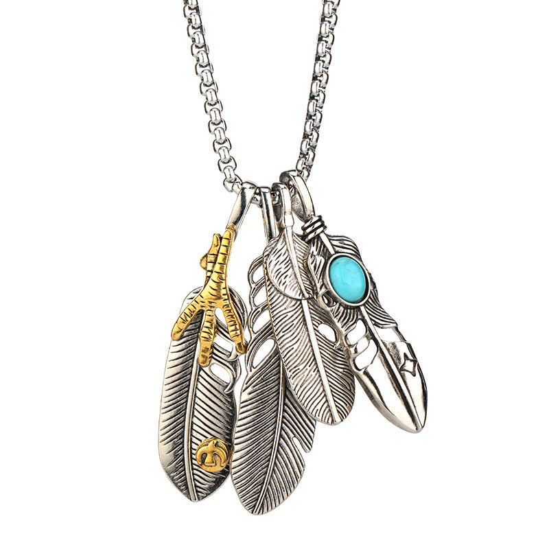 Japanese and Korean version of Takahashi feather pendant men's fashion brand necklace retro leaf long sweater chain women's pendant accessories