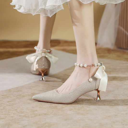 X589-32 bridal officiant shoes 2023 new Hexiu wedding dress bridesmaid shoes French heels large size 40-43