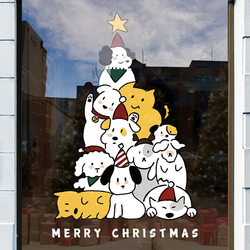 Christmas Santa Claus push door glass sticker electrostatic sticker shopping mall window scene layout decoration the whole window grille