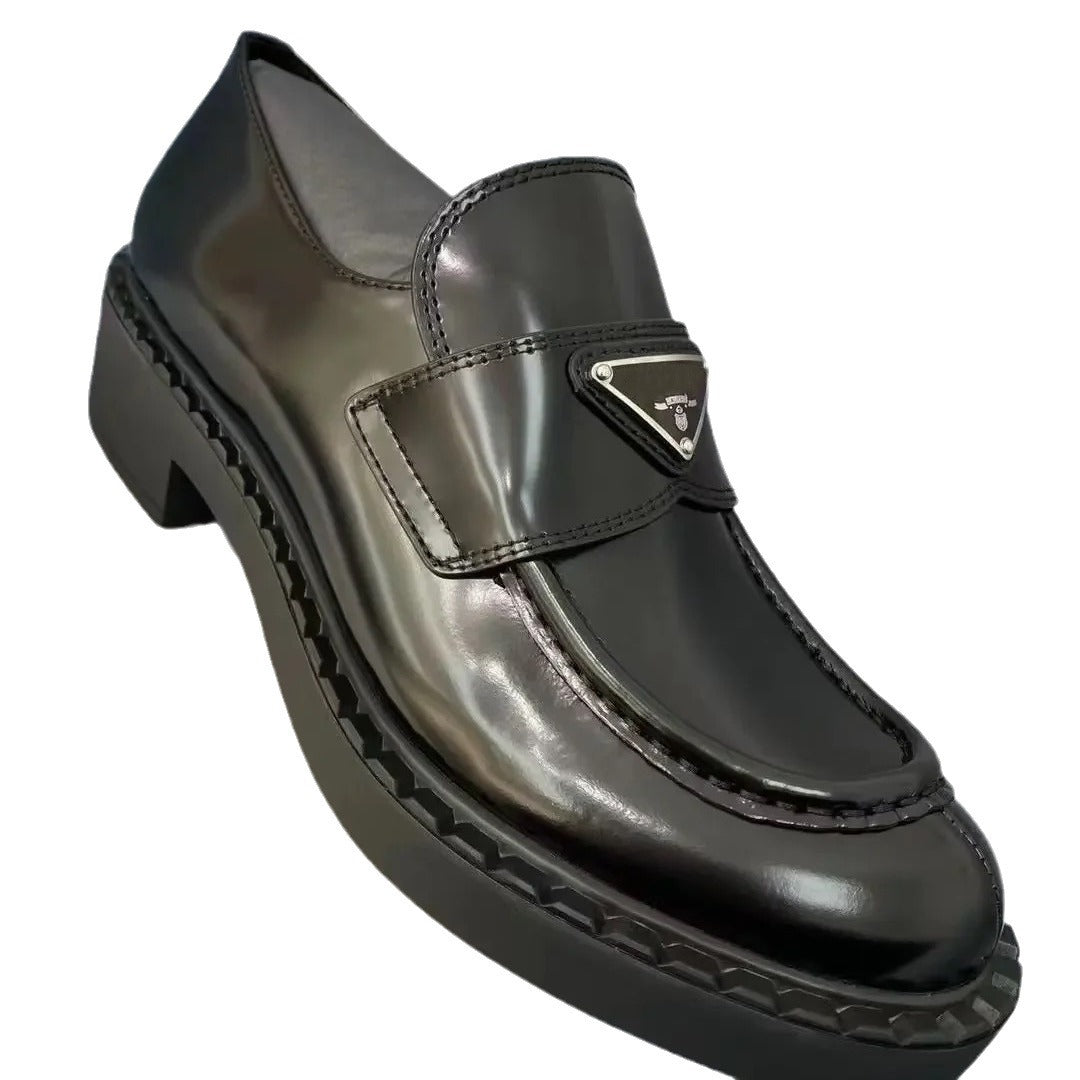 Top version of the P family triangle logo loafers women's spring and summer new British college style slip-on leather platform bag shoes