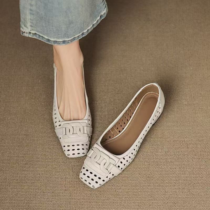 French pumps women's spring/summer 2025 new square-toe hollow breathable flat versatile Mary Jane shoes