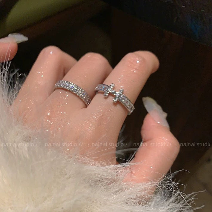 H letter ring ~ full of diamonds high-end light luxury index finger ring 2025 new explosive layering fashionable ring trendy girl