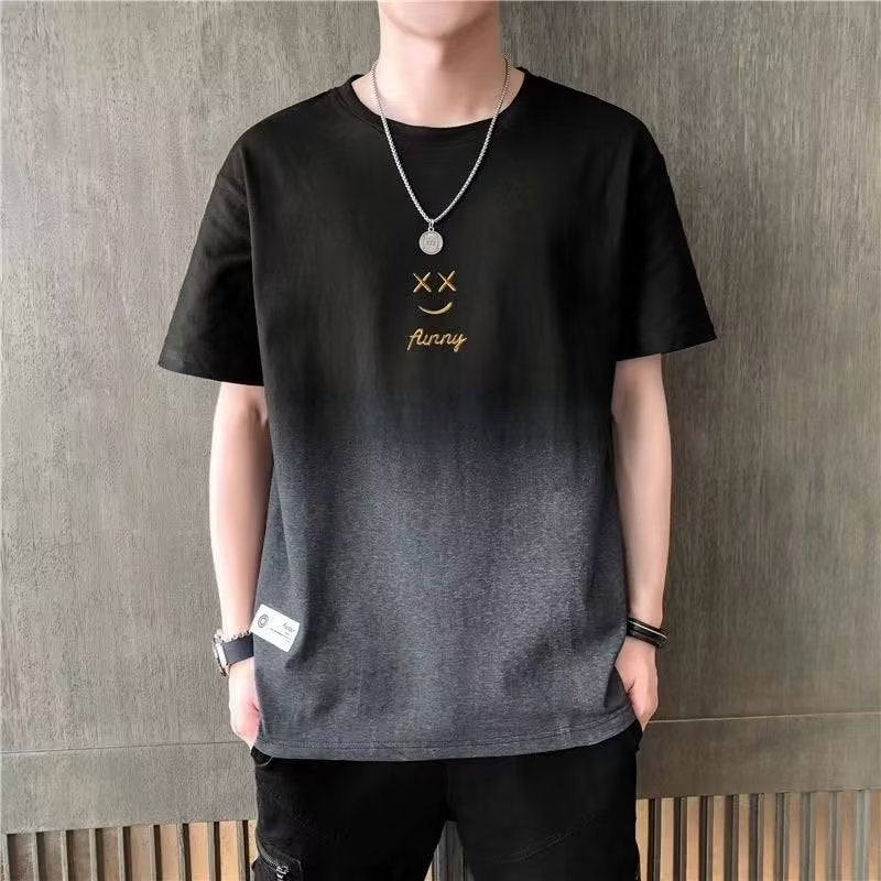 Short sleeve t-shirt men's summer fashion brand gradient smiley face summer half-sleeved versatile shirt men's thin summer dress