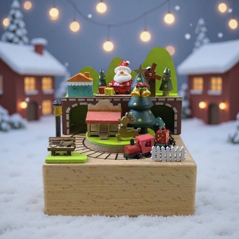 2025 New Christmas Music Box Wooden Crafts Creative Christmas Gift Merry Christmas Clockwork Music Box