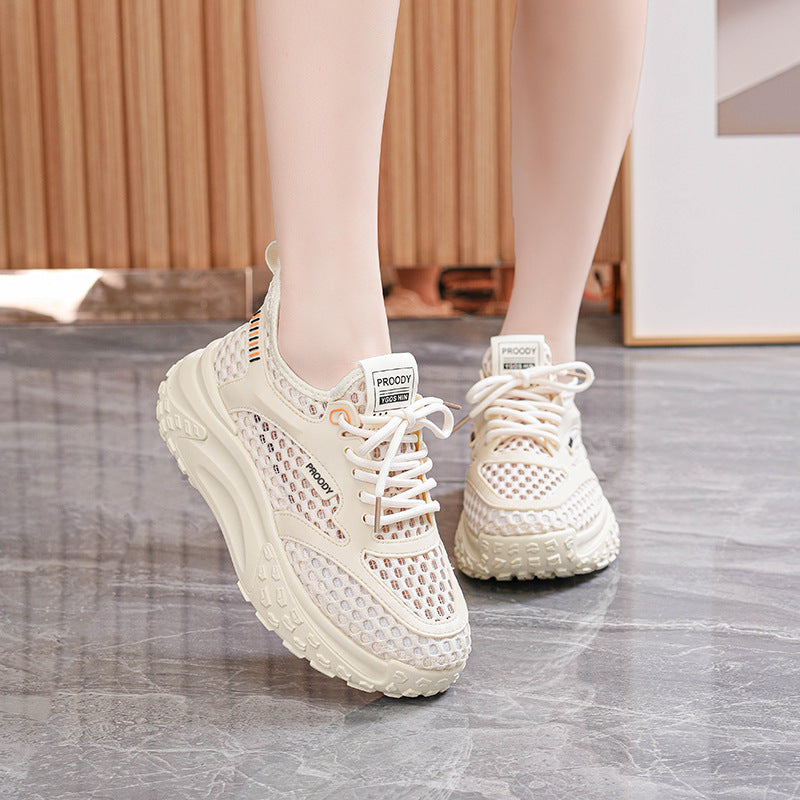 Running Shoes Women's Student 2024 New Summer Daddy Women's Shoes Mesh Breathable Lightweight Softsole Shock-Absorbing Sneakers