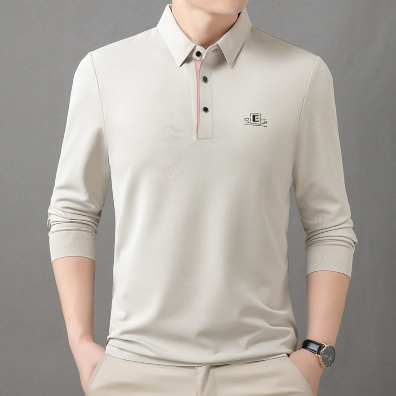 Spring Ice Silk Long Sleeve Men's T-Shirt Young and Middle-aged Fashionable Casual Thin Loose Base Shirt Men's Dad Wear