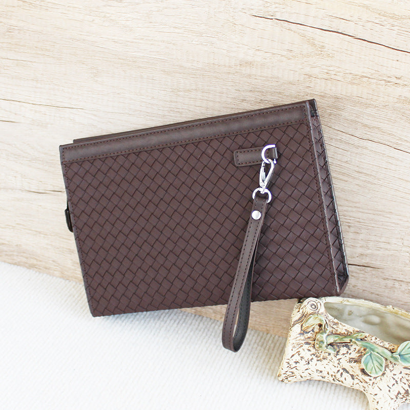 2025 Men's Clutch Braided Pattern Handbag Men's Clip Bag Large Capacity Business Casual Handbag Envelope Bag Men