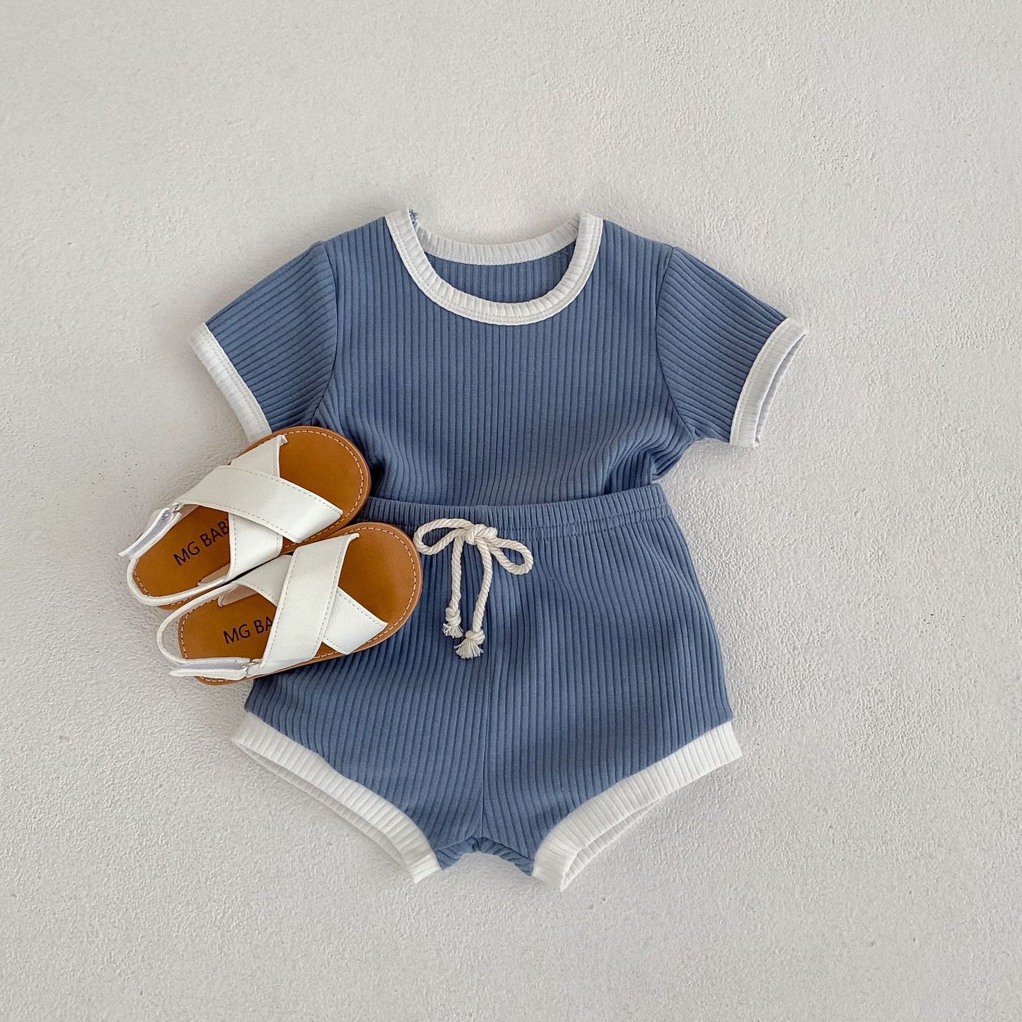 Baby boy suit, summer new baby simple casual round neck T-shirt, large PP pants two-piece set, Korean version of the versatile trend