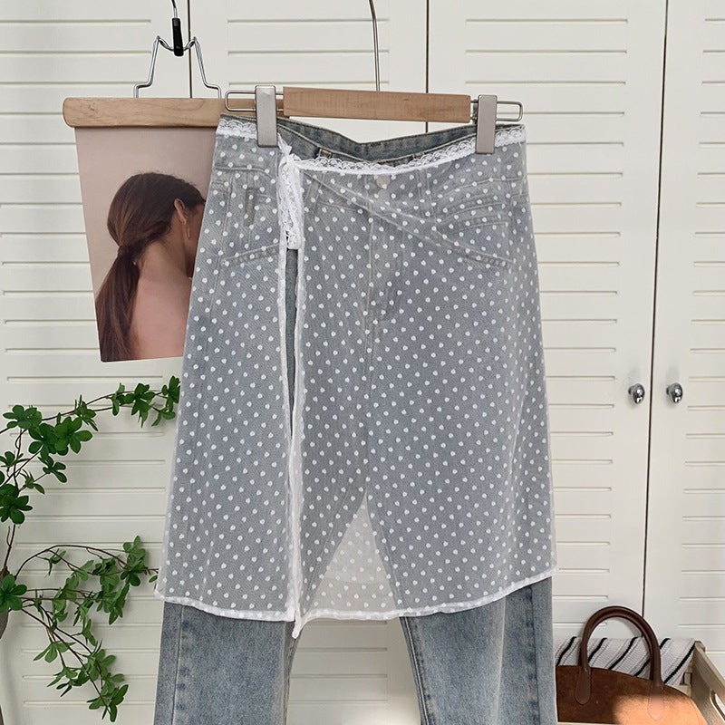 Skirt gauze Korean niche design sense layered mesh skirt, chiffon cover skirt apron embroidered lace lace fart curtain