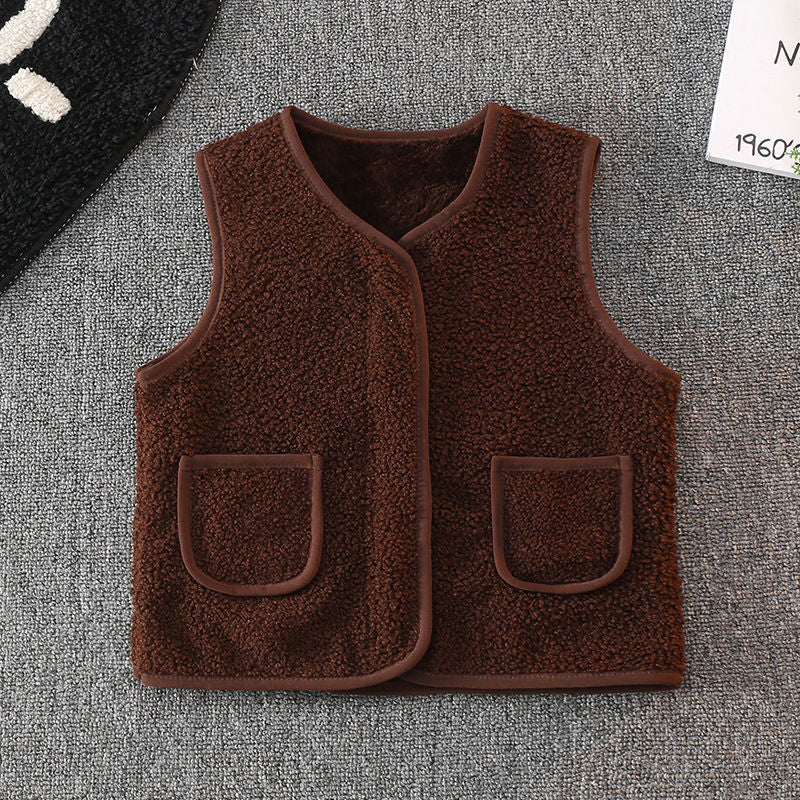 Children's vest warm vest wears lambswool inside 2024 new autumn and winter models for girls and boys spring and autumn boys shoulders